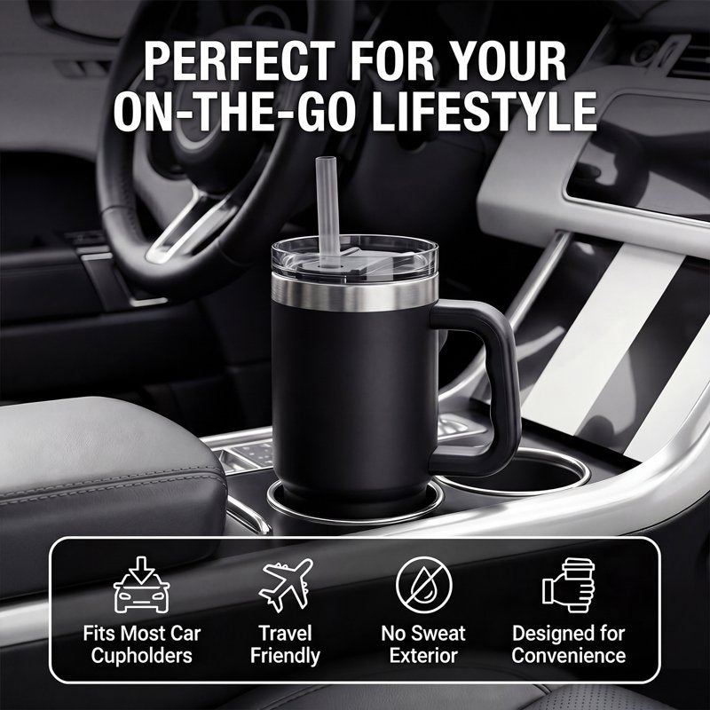 18 oz Stainless Steel Insulated Tumbler with Handle - Black