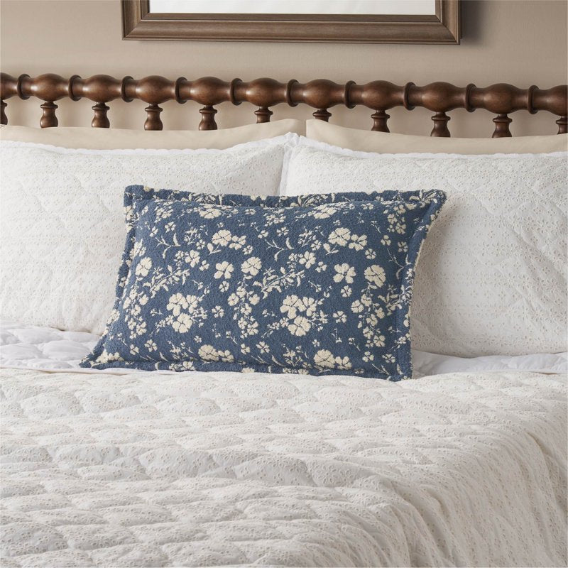 Blue Daisy Bouclé Lumbar Decorative Pillow - 14 x 24 Inches, The Pioneer Woman