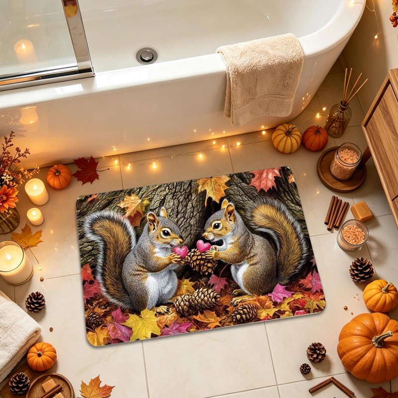 Thanksgiving Squirrel Doormat with Pinecorn - Autumn Fall Front Door Mat - C-h