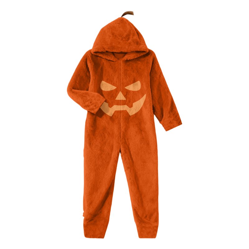 Kids Pumpkin Cosplay Onesie - Halloween Family Matching Hooded Fleece Pajama Set 5-6Y