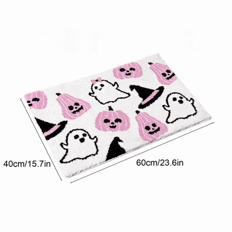 Halloween Ghost Bathroom Doormat with Pumpkin & Wizard Hat - Pink 23.6x15.7in, Soft Absorbent Rug by OVFUIZ - Variation 07