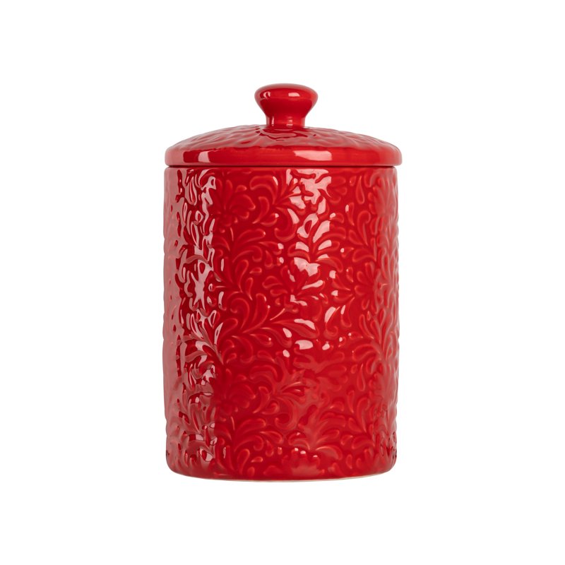 Fleur Embossed 3-Piece Ceramic Canister Set - Red