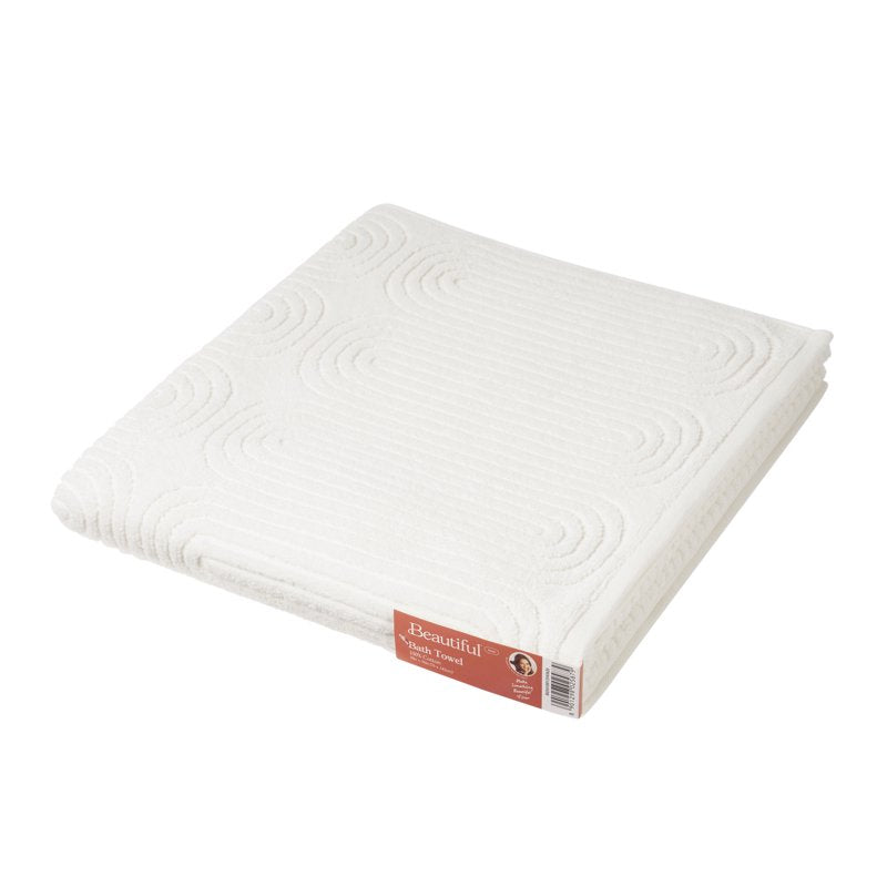 Textured Bath Towel Off White 56x30in - Soft 100% Cotton, Drew Barrymore
