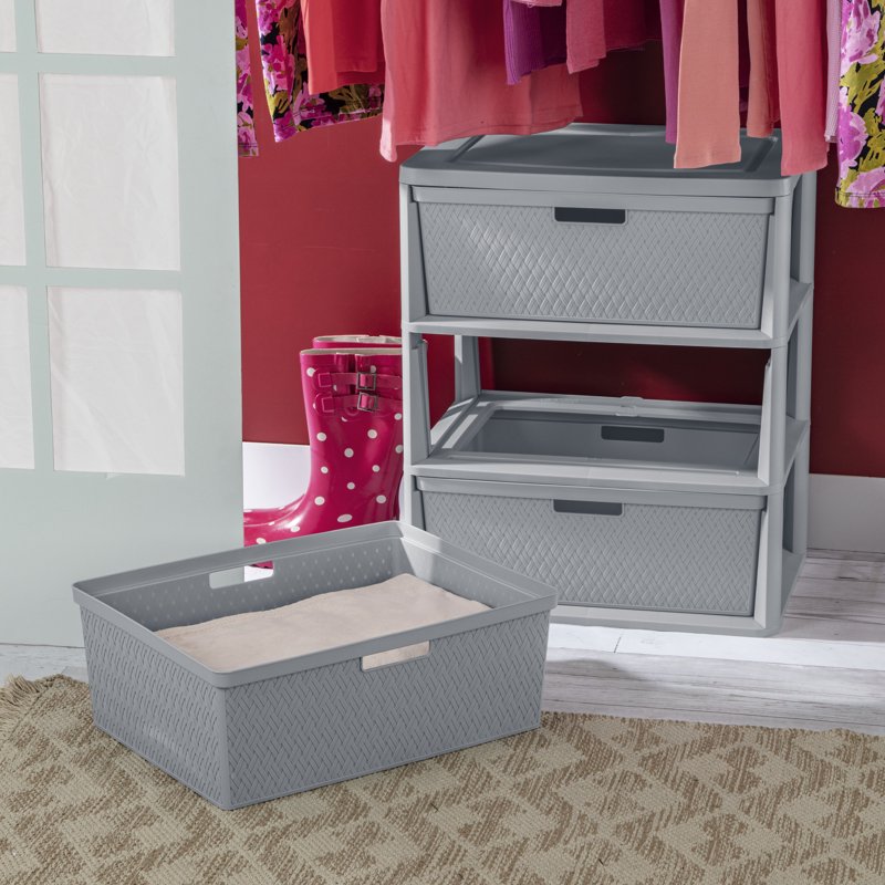3-Drawer Plastic Storage Tower with Removable Bins - Gray, Single Variation