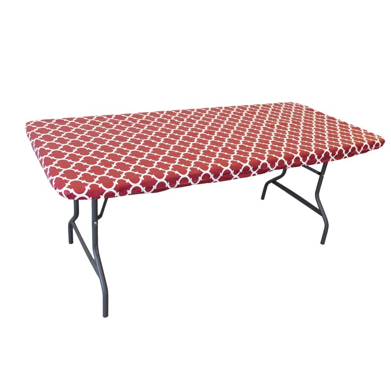 Elastic Fitted Vinyl Table Cover with Flannel Backing - Ogee Curl Cranberry, 8 PK
