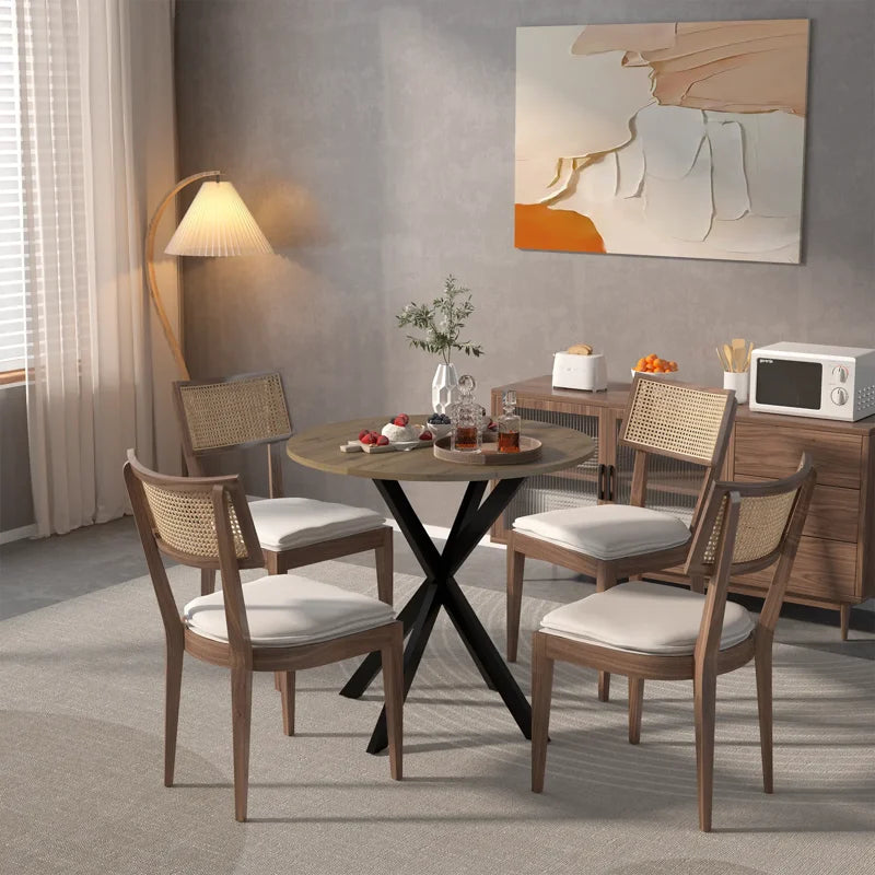 Round Dining Table for 4 - 31.5" Small Kitchen Table with MDF Top & Metal Legs