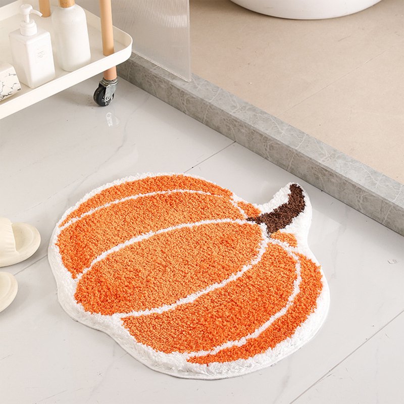 Halloween Pumpkin Shaped Flocking Bath Rug - Orange Non-Slip Mat I