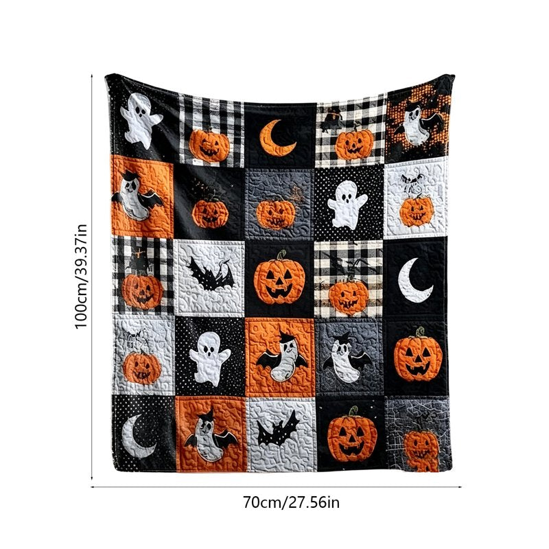 Halloween Fleece Throw Blanket 70x100cm Black Ghost Pumpkin Cozy Flannel