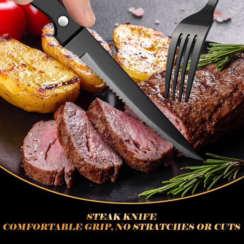 Stainless Steel Flatware Set for 8 - 48 Pieces, Black