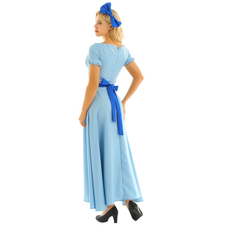 Light Blue Princess Cosplay Dress for Women Halloween Costume with Head Accessory & Belt - Large