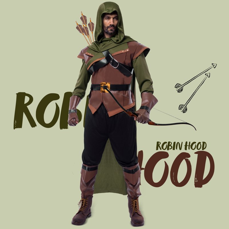 Men's Robin Hood Renaissance Costume Set with Leather Tunic Cape & Accessories - Variation of THIS listing