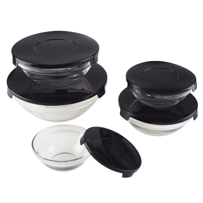 10-Piece Glass Food Storage Container Set with Snap Lids - Black