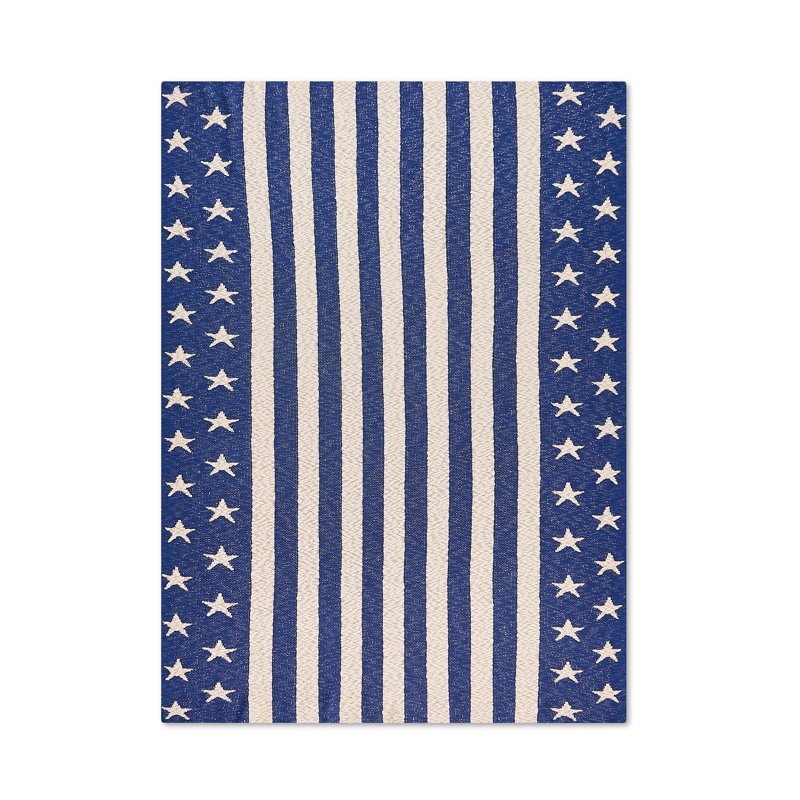 Lanwood Home Americana Summer Knitted Throw Blanket - Blue Star Stripe, Oversized USA Flag