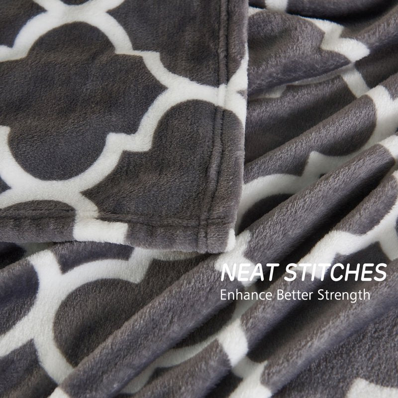 Grey Lattice Fleece Throw Blanket 50x60 Inches - Soft Cozy Plush Nap