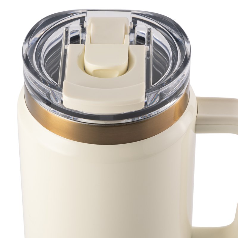 32oz Stainless Steel Tumbler with Handle and Dual Straw Lid - Cream Gloss