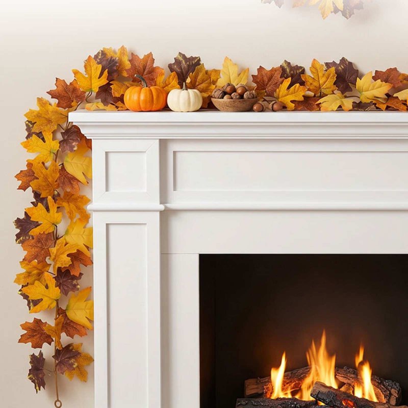 Fall Maple Leaf Wreath Garland 2-in-1 - Yellow B Autumn Decor for Door, Mantel & Wall