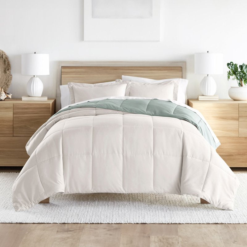 Reversible All-Season Down Alternative Comforter Set with Sham - Full/Queen Eucalyptus & Natural