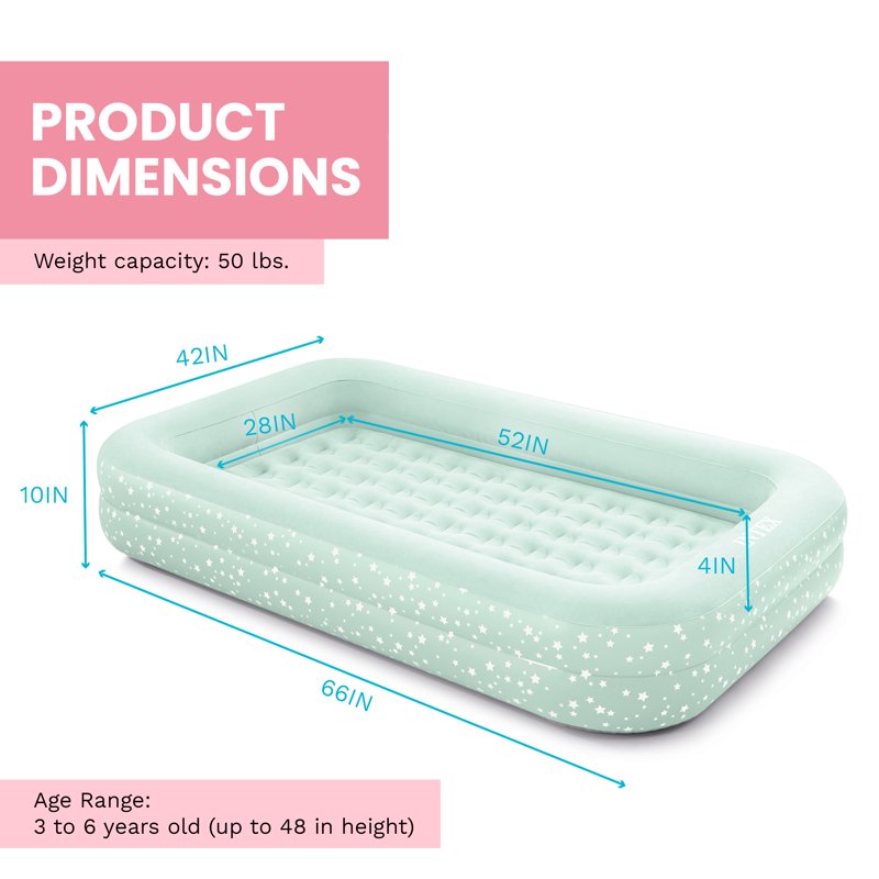 Kids Travel Air Mattress with Raised Sides & Hand Pump - Portable Inflatable Bed