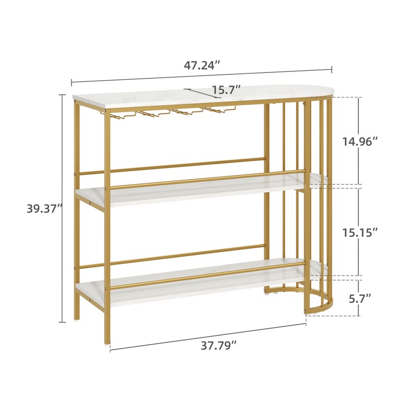 3-Tier Mini Bar Cabinet with Wine Racks - White