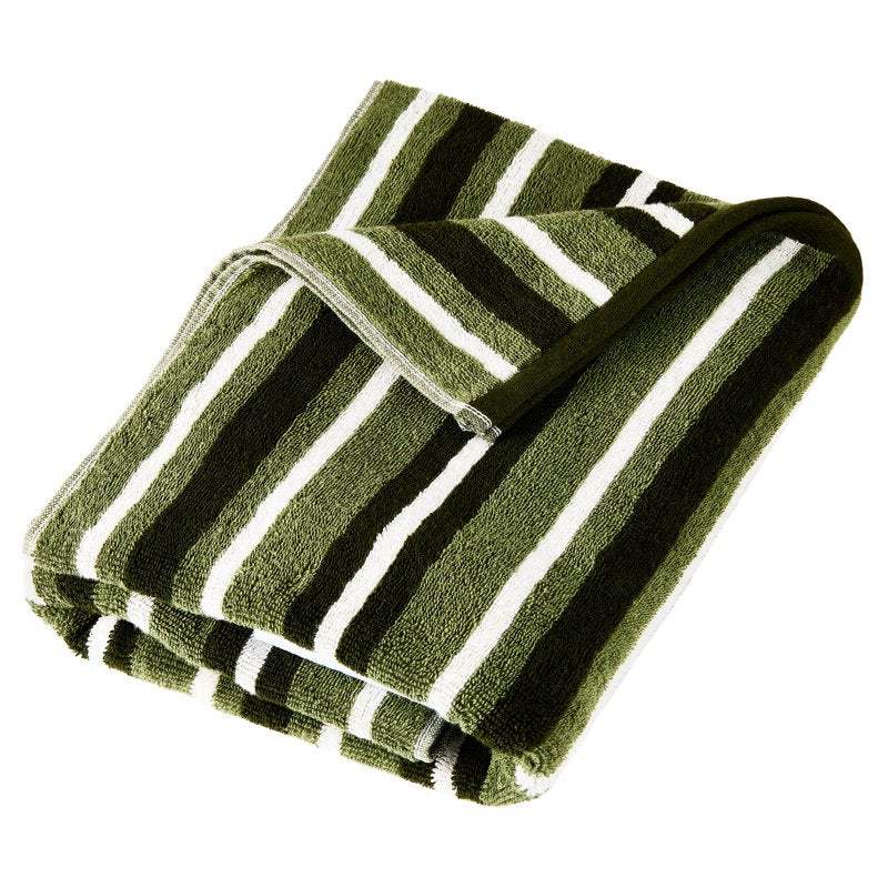 Cotton Towel Set with Green Stripes - 6-Piece Bath, Hand & Washcloths