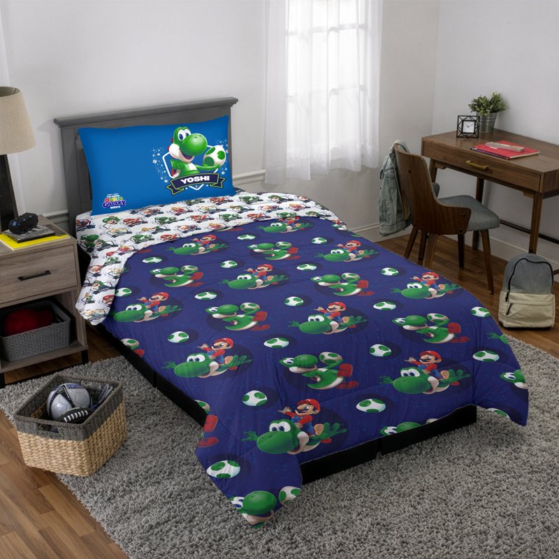 Full Size Reversible Kids Comforter Set with Pillowcase & Sheets - Super Mario Galaxy