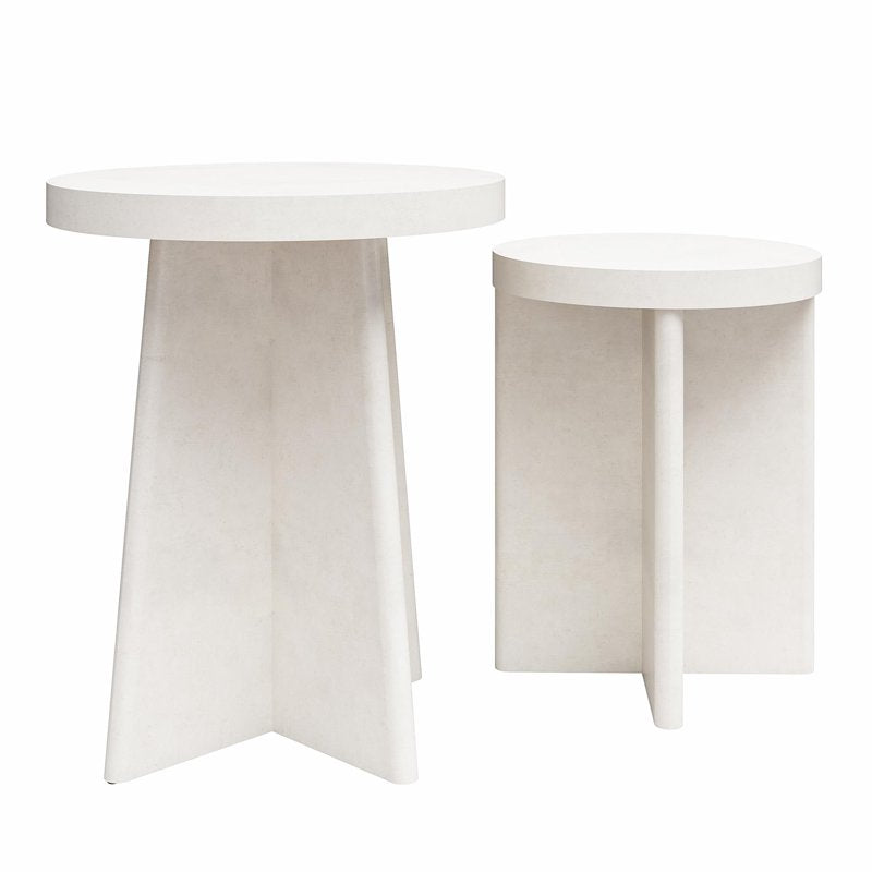 Liam Round End Tables Set of 2 - Faux Plaster Finish