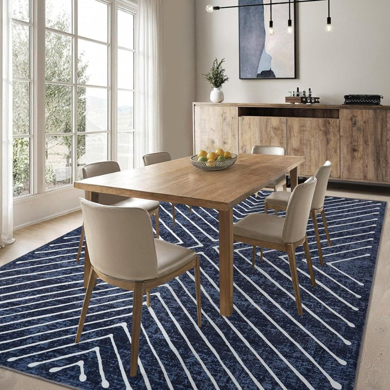 Blue 9x12 Non-Slip Modern Geometric Area Rug for Living Room Bedroom