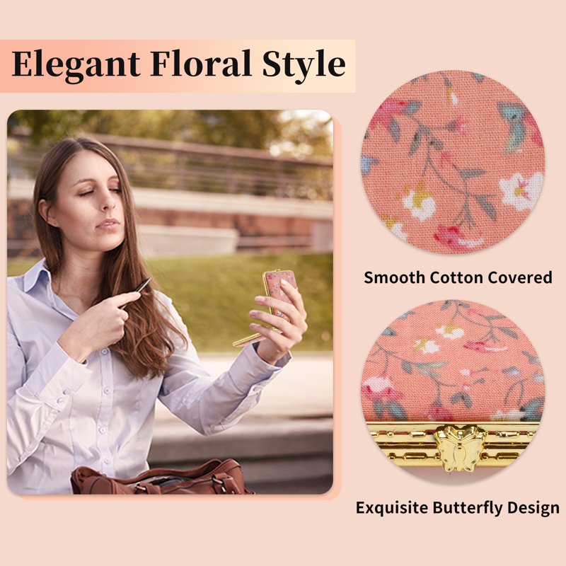 Floral Compact Pocket Mirror - Lightweight Metal Travel Mirror