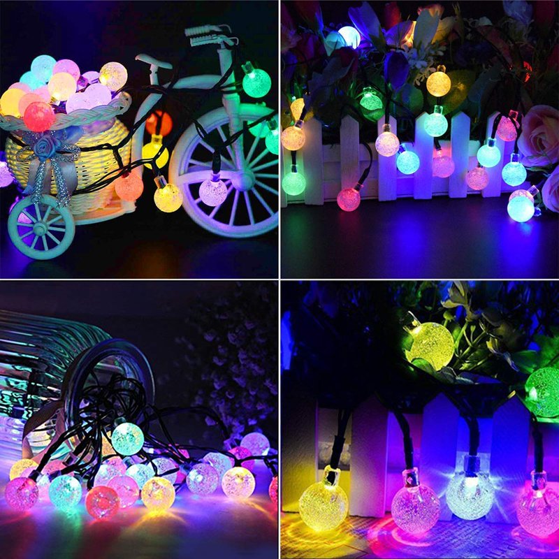 20 LED Solar Bubble Globe String Lights - Waterproof 8 Mode Fairy Lights for Garden & Party - Multi, 4.85M