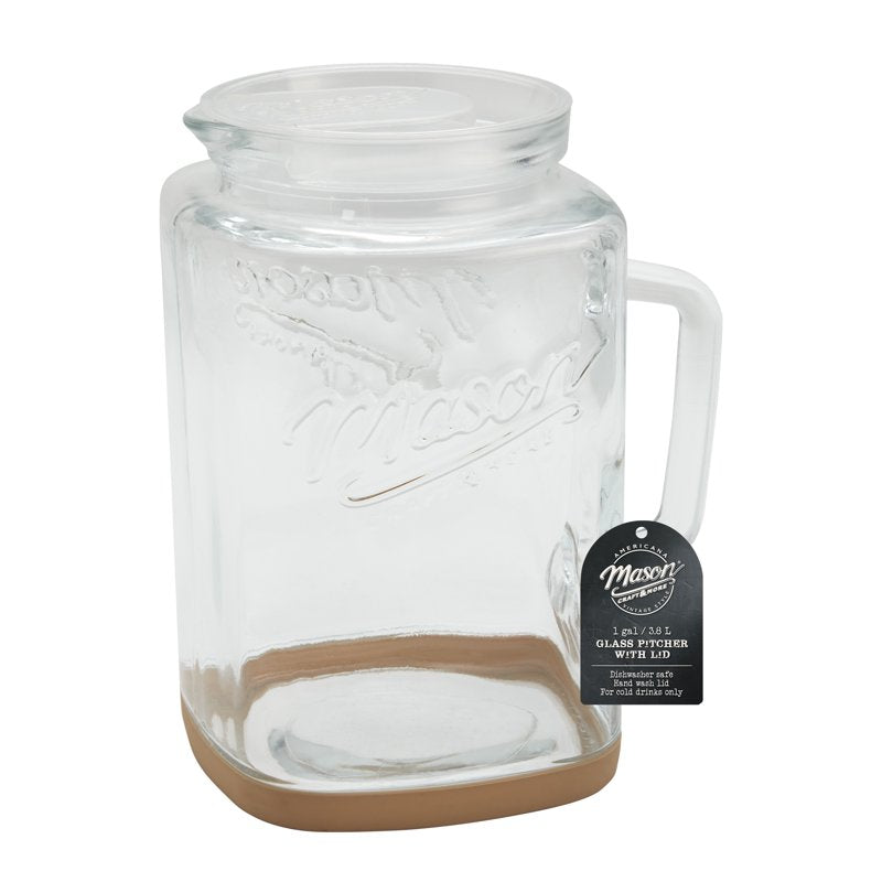 1 Gallon Glass Pitcher with Lid & Silicone Base - Taupe