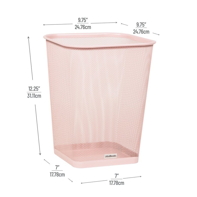 Mesh Trash Can Set of 2 - Square Metal Waste Bins, Pink