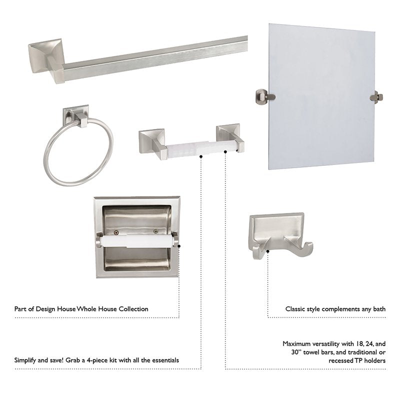 Chrome 30-Inch Wall Mount Bathroom Towel Bar - Satin Nickel Finish