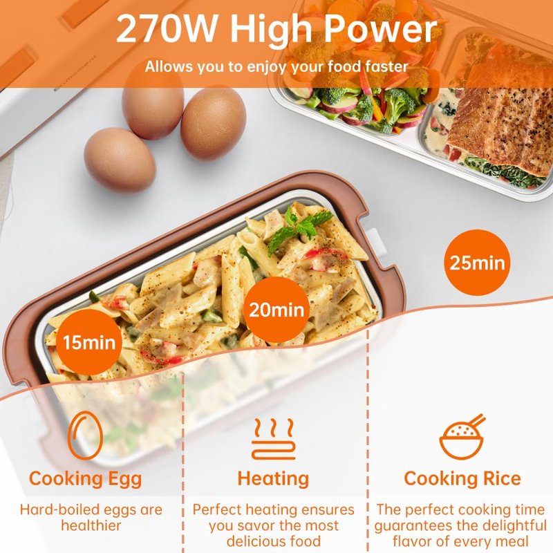 Electric Lunch Box Food Heater - 1000mL Stainless Steel - Brown