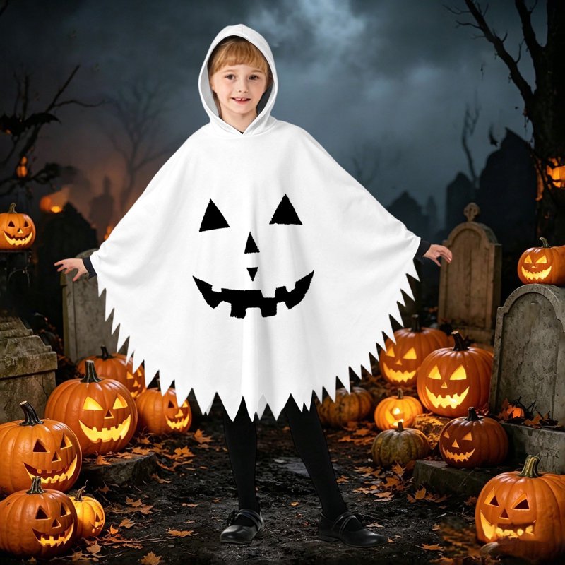 White Ghostface Kids Halloween Costume Cape for 3-4 Years - Fancy Dress