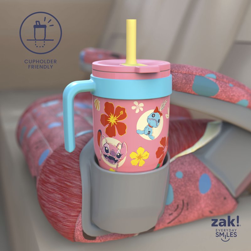 18oz Pink Stitch Kids Straw Tumbler - Double Wall Stainless Steel