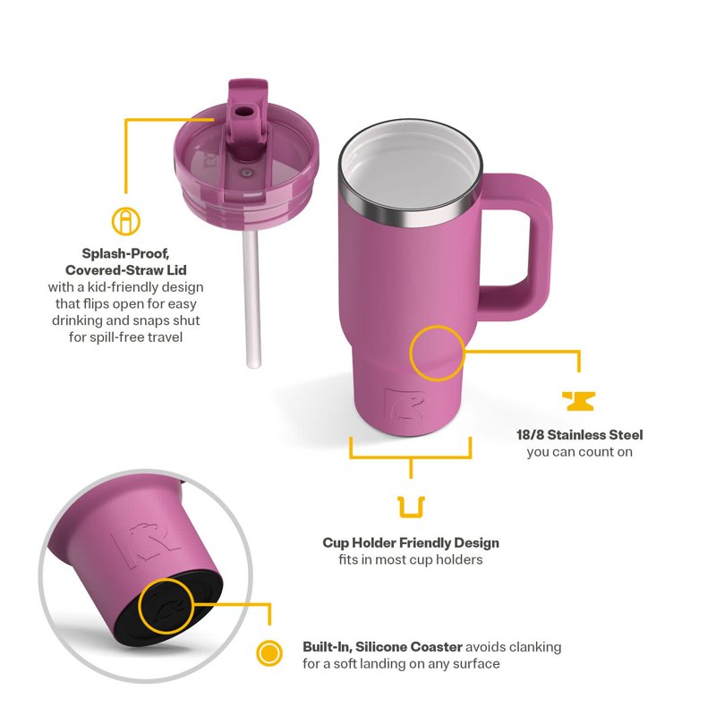 16 oz Ceramic Lined Road Trip Tumbler with Handle & Straw Lid - Orchid