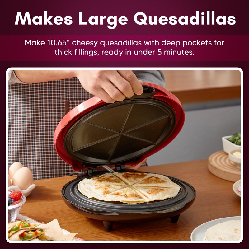 10.65-Inch Quesadilla Maker with Nonstick Plates & 6-Wedge Sections - Red