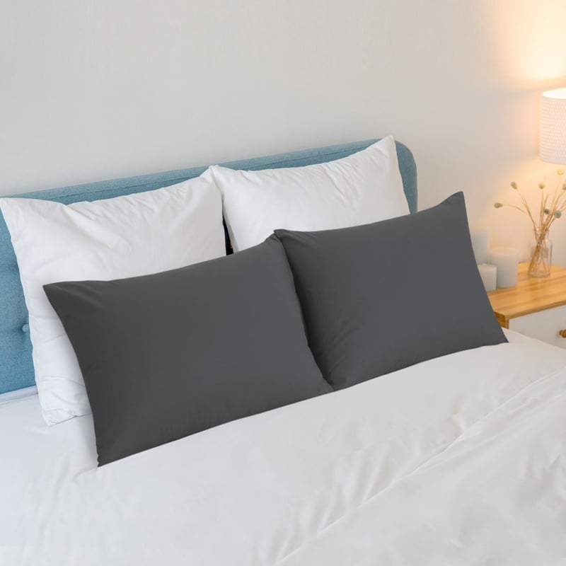 Queen Microfiber Pillowcases 2-Pack - Soft Breathable Grey Bedding