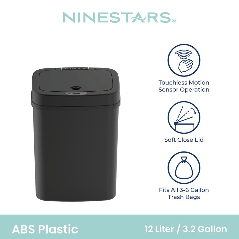 3.2 Gallon Motion Sensor Trash Can with Bags - Black