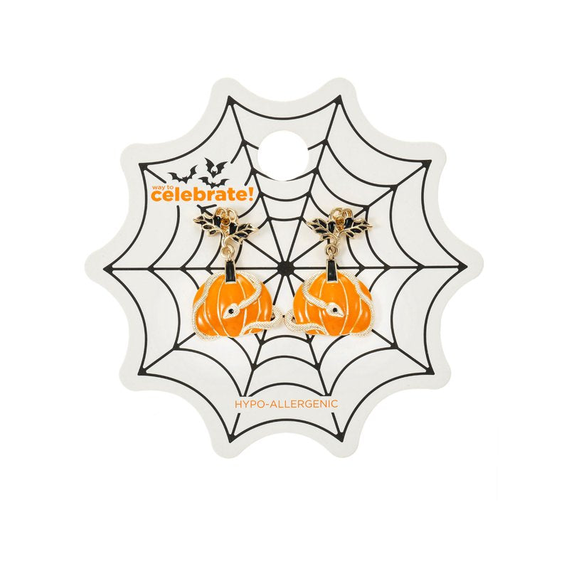 Serpent Halloween Earrings - Gold Pumpkin Spooky Season Jewelry, 1 Pair