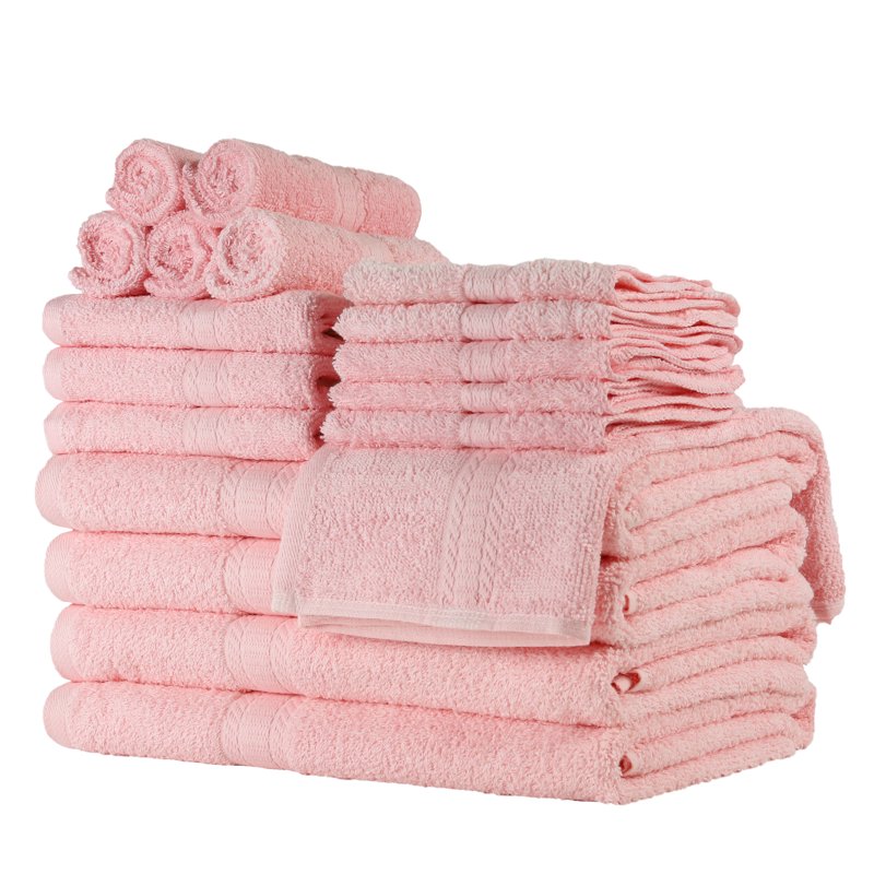 Mainstays 18-Piece Cotton Towel Set - Daylily Pink, Bath Hand Washcloths
