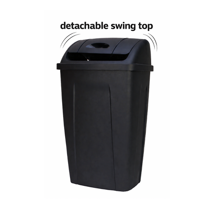 13 Gallon Kitchen Trash Can with Swing Top Lid - Black