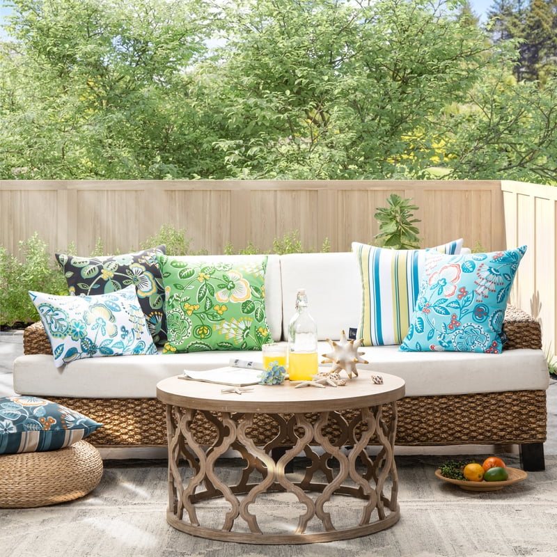 Outdoor Waterproof Floral Throw Pillow Set - Light Green 18x18 Inch, Pack of 2