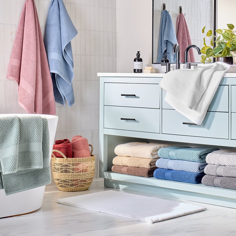 Soft Cotton Towel Set - 6 Piece Bath & Hand Towels with Popcorn Texture, Violet Gem
