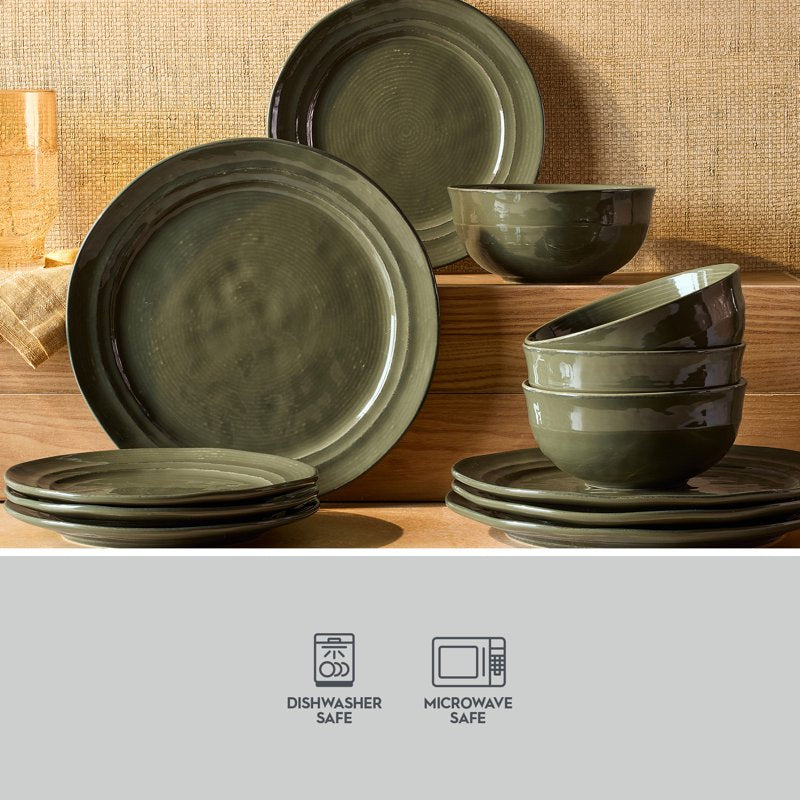 Stoneware Dinnerware Set - Green, 12-Piece Service for 4