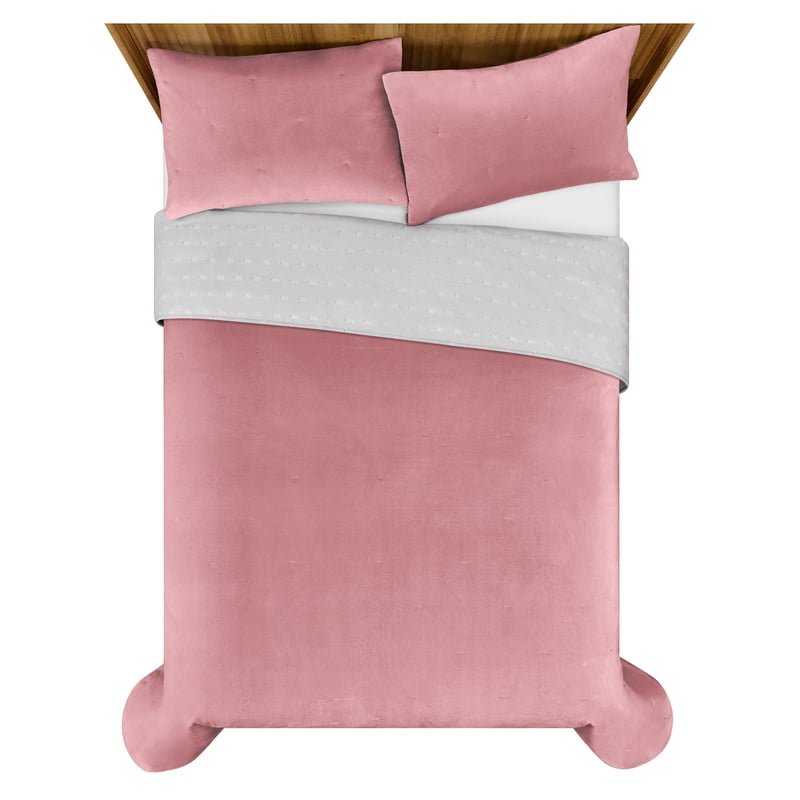 Beautiful Signature Floral Woodrose Pink Velvet Reversible King Quilt - Elegant Bedroom Decor