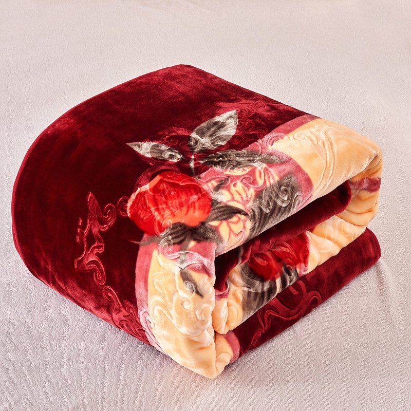 Heavy King Size Fleece Blanket 9lbs Microfiber Plush Winter Bed Throw - Burgundy Floral, Printed Wine Red