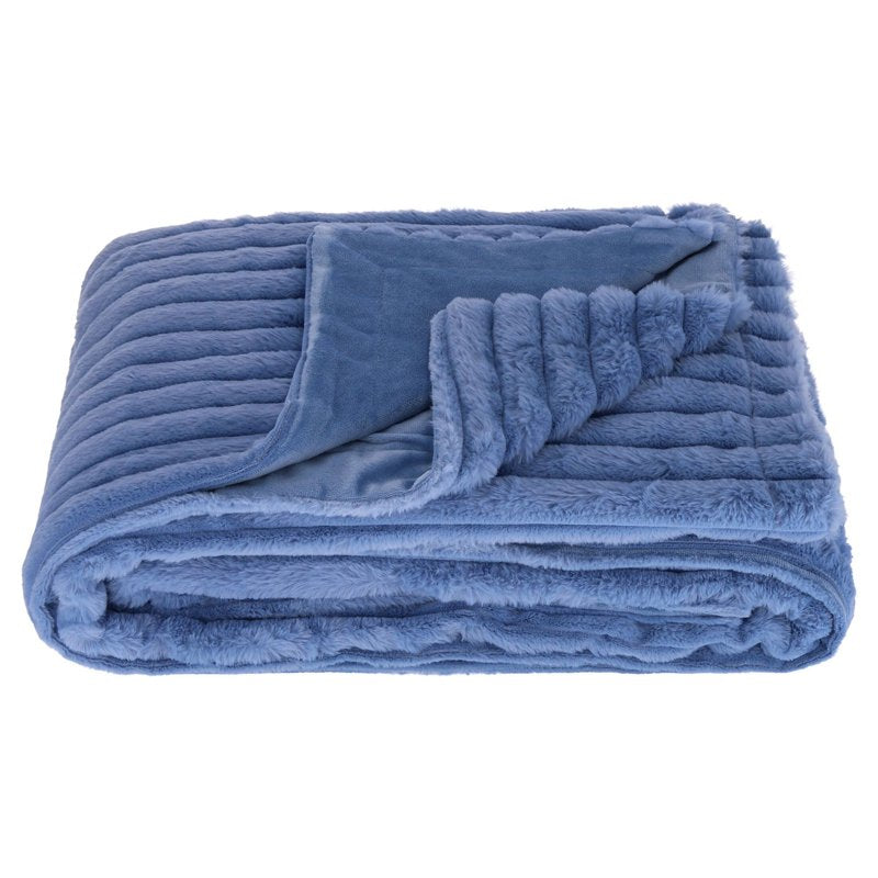 Mainstays Blue Jewel Faux Fur Channel Blanket - King Size, Reversible