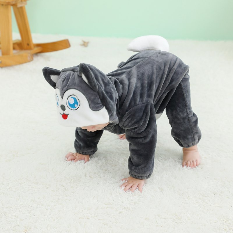 Kids Animal Cosplay Romper Hooded Flannel Jumpsuit - Dark Gray 3T-4T