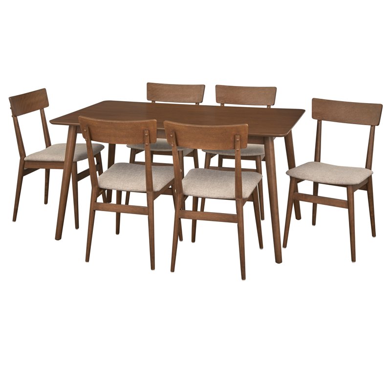 Mid-Century 7 Piece Dining Room Set - Mocha Finish